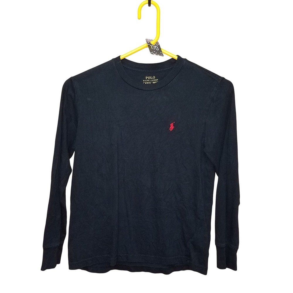 Polo Ralph Lauren Boys Long Sleeve Shirt M (10-12) Black with Red Logo Cotton M